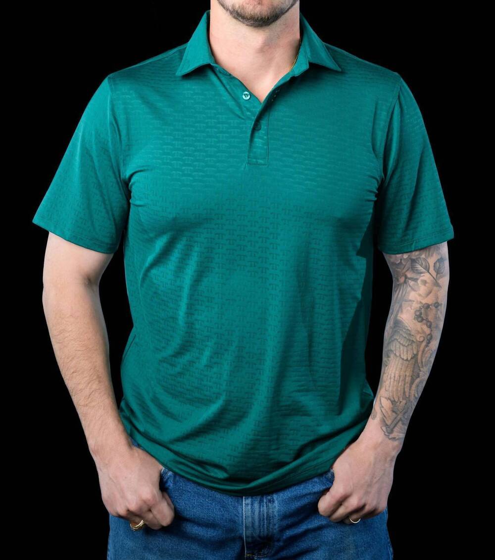 NEW FERRELL brand polo top in laser aventurine